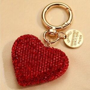 Red Heart Keychain bag charm with Gold Accents new